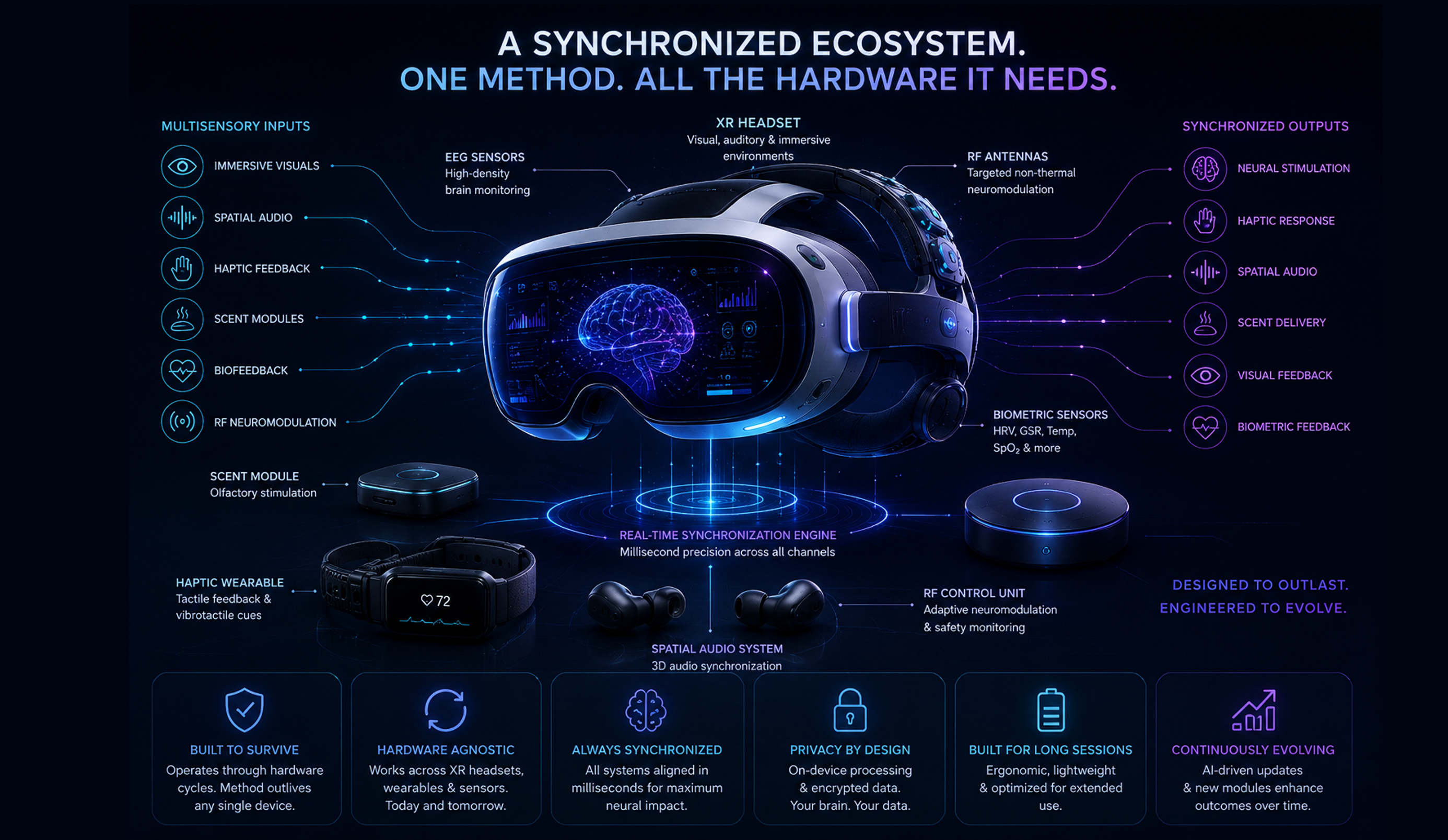 Device-agnostic synchronized ecosystem for Mentalness hardware and sensory channels